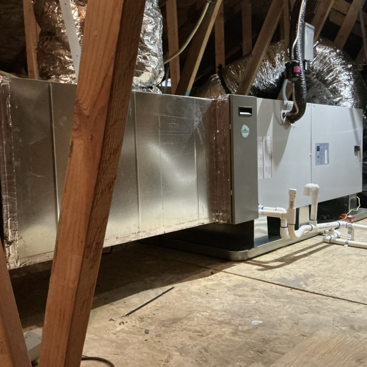 New air handler and coil installed in residential attic